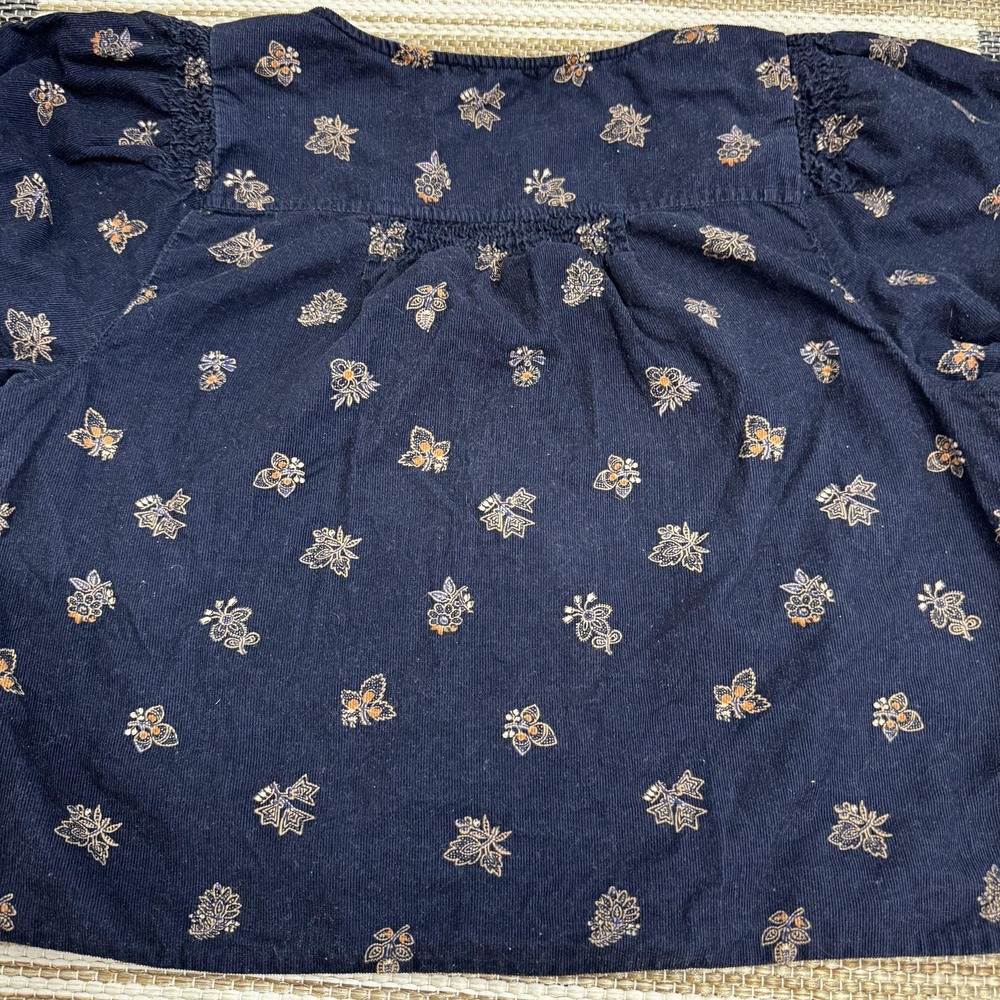 Madewell Shirt Women's Medium Corduroy Bubble Sleeve Crop Shirt Navy Blockprint - Picture 7 of 14